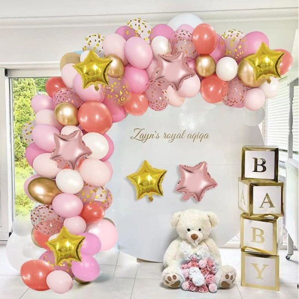 IC 126st roséguld og rosa ballonggarlandbågesats, latexballonger Väggdekor for bröllopsfest födelsedag (rosa-guld)