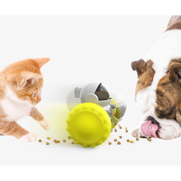 IC Til små Dry Treat Interaktivt Foderlegetøj til Hunde og Katte, Dyrefoderdispenser Tumbler Hundelegetøj, Hund Slow Feeder Treat Dispensing - Gul