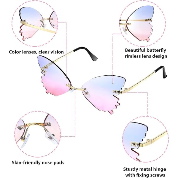 IC 2-delt Butterfly Solbriller uden stel Oversize Briller Metalram Solbriller til mænd og kvinder (Rød + Grå)