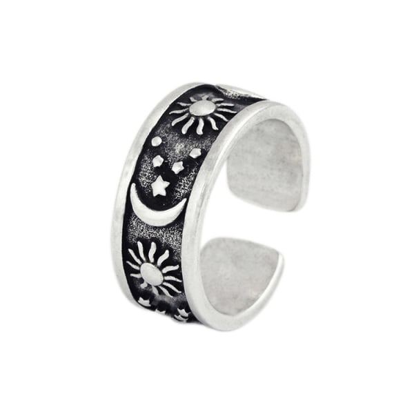IC Bohemisk romantisk stjärnhimmel Sol Måne Ring Vintage Distressed Justerbara herr- och damsmycken (2 delar)