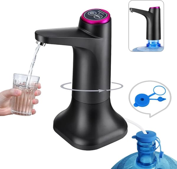Elektrisk Vattendispenserpump, USB-C Uppladdningsbar För 5-Gallons Vattenflaskor, Bärbar För Hem, Kontor Och Camping, Svart