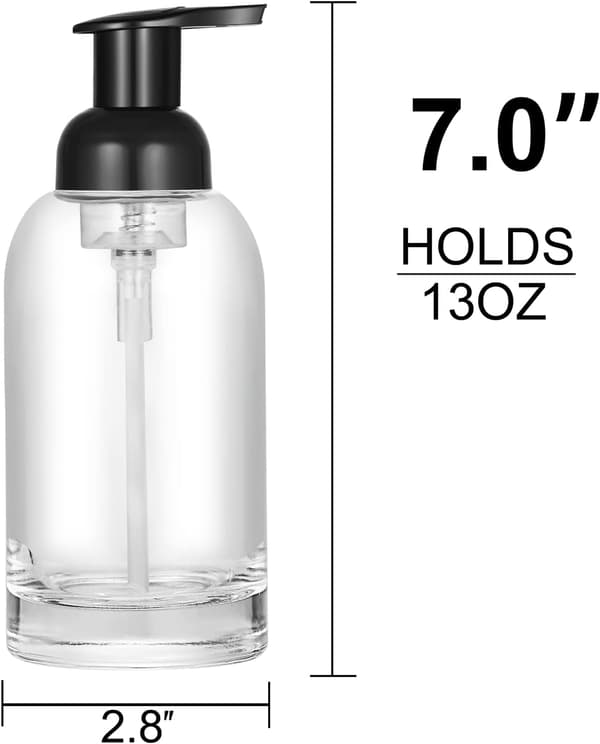 Sæbedispenser i glas - Sæt med 2 - 375 ml - Skumpumpe til skumsæbe - Sort pumpe - Transparent