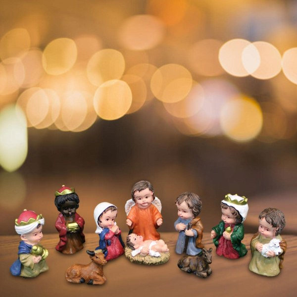 Julkrubba Set med 10 figurer, Hartshantverk