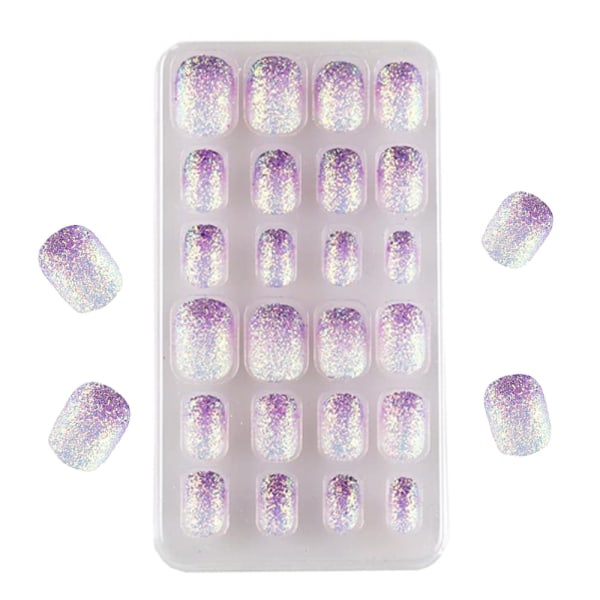 1 sarja 24 kpl Lasten kynnet Lyhyt kansi Väären kynnet Pienille tytöille Gradient purple