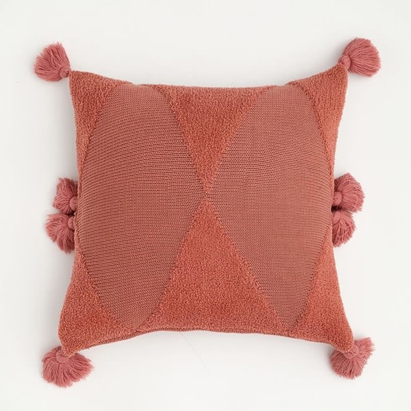 IC Blødt Tuftet Strikket Pudebetræk med Kvaster Firkantede Pudebetræk Pudebetræk til Stue Sofa Sofa Soveværelsesindretning (Rosa, 18\"x18\")