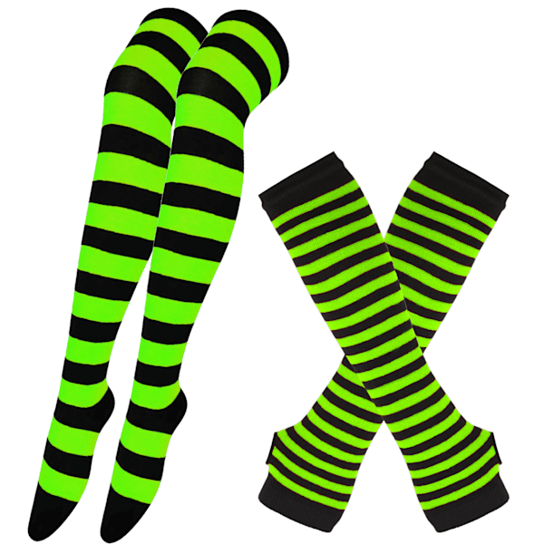 Raidallinen sukat Joulu sukat naiset Halloween sukat korkeat sukat Eurooppalainen ja amerikkalainen festivaali cosplay naisten sukat MJ51 käsineet Fluorescent green strip One Size