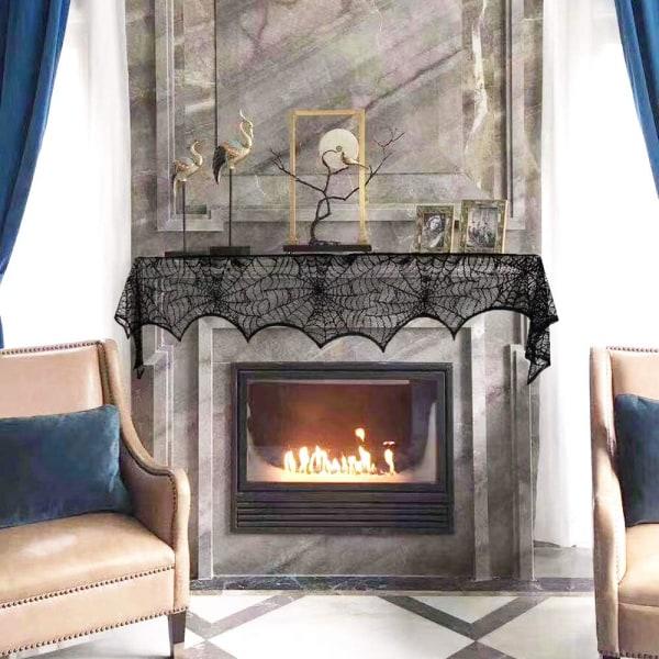 IC Halloween Spindelnät Öppen spis Halsduk, Svart Spets Spindelnät Mantel Halsduk för Halloween Hem Fest Tillbehör, 18 x 96 tum