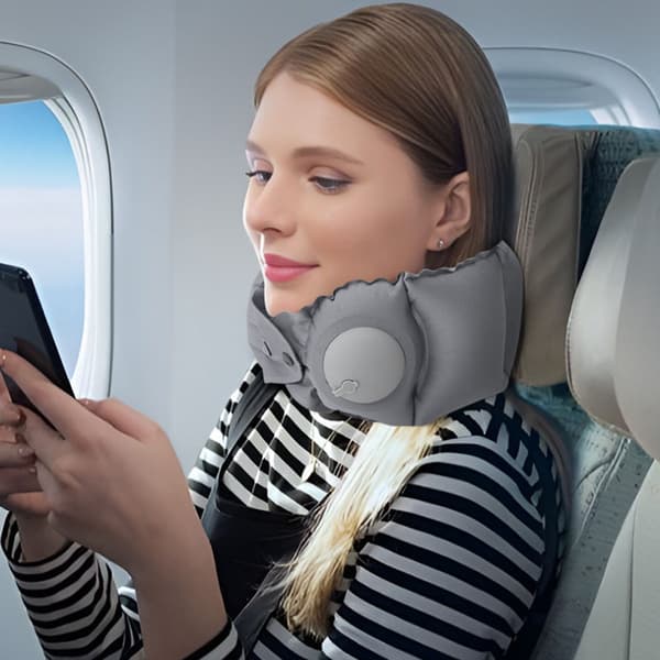 2-delad - Mörkgrå - Uppblåsbar - Formad - Kompression - Liten - Enkel - Oumbärlig - Resor - Bil - Flygplan