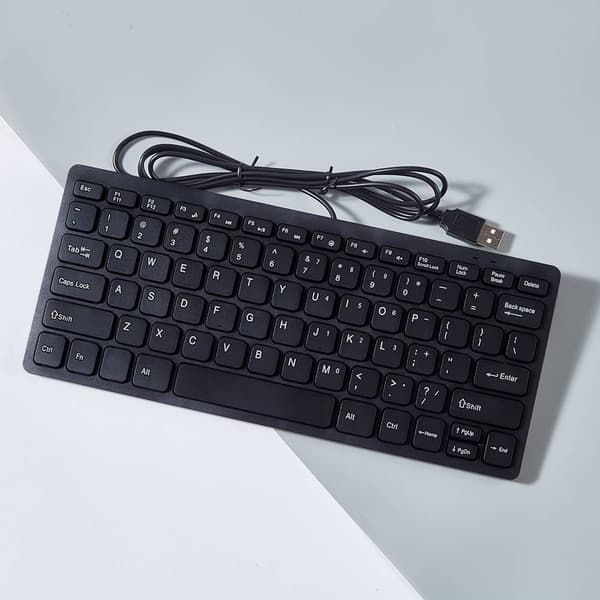 USB Kablet Mini Tastatur Med Stille Firkantede Taster Til Stationær Og Bærbar Computer, Sort
