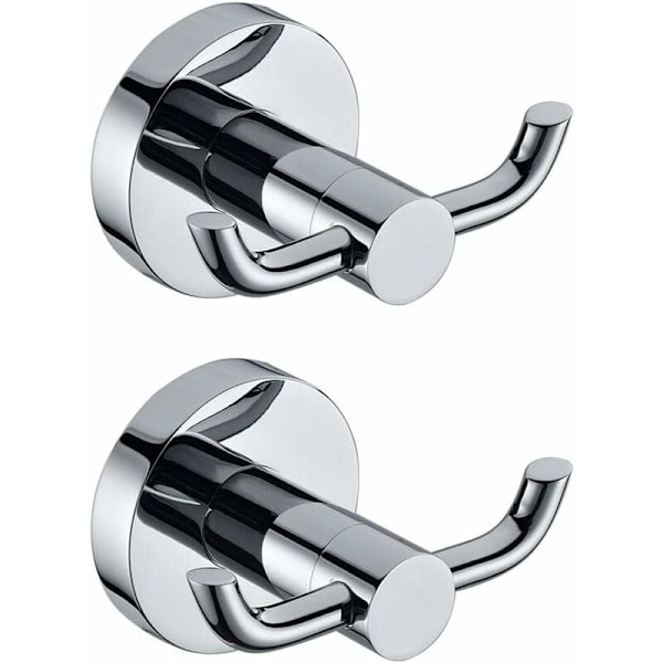 Sæt med 2 Moderne Polerede Krom Massiv Messing Vægkroge Dobbelt Håndklædeholder Badeværelse Toilet Hat Tøj Vægbøjle Holder