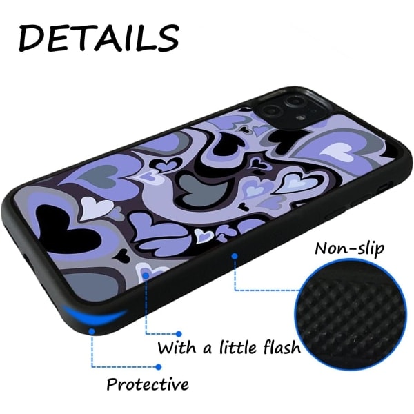 IC Sød Telefon Cover Lilla Kærlighed Hjerte Sød Telefon Cover Tynd Blød Beskyttende Telefon Cover Kompatibel med iPhone 12 og 12 Pro