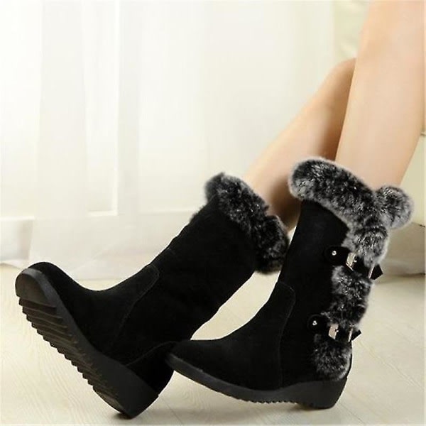 Nya dam vinterstövlar Mid Calf Warm Fur Boots Black 39