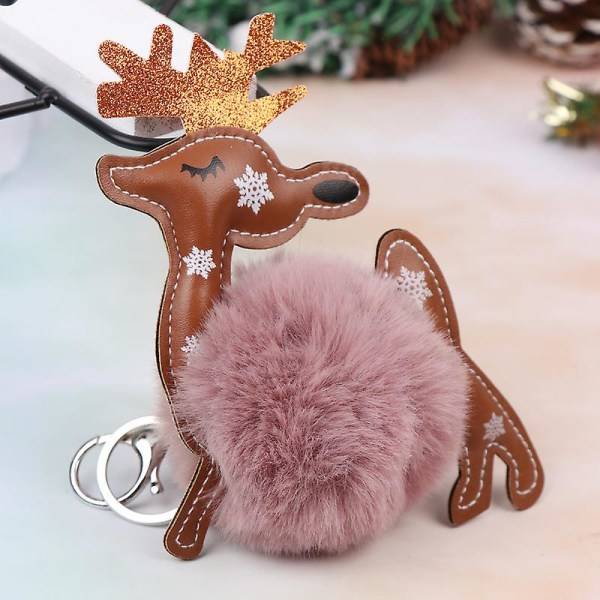 Julelgs Pompon Nøglering Delikat Bedårende Fluffy Ball Nøglering Håndtaske Hængende Vedhæng (Lysegrå) Pink IC