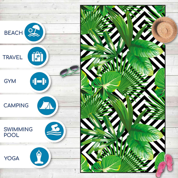 IC Strandhåndkle i mikrofiber for voksne - Overdimensjonert Travel Beach Grønne blader