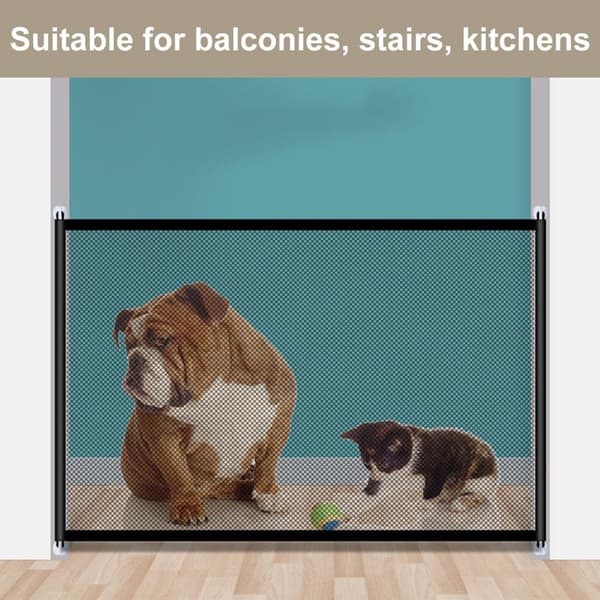 Kæledyrssikkerhedslåge, rivefast nylonnet, borefrit design med selvklæbende kroge til hunde, trapper og døråbninger, 100 × 78 cm