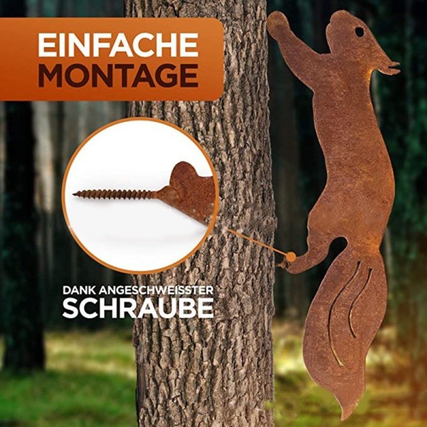 IC Tree Squirrel - Metallträdgårdsdekoration - Naturlig Rostpatina 30cm