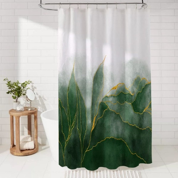 IC Grøn Marmor Duschforhæng 60 x 72 tommer Ombre Grøn Duschforhængssæt Guld Moderne Badeværelseskunst Dekoration Emerald Gyldent Vævet Vandafvisende Polyester