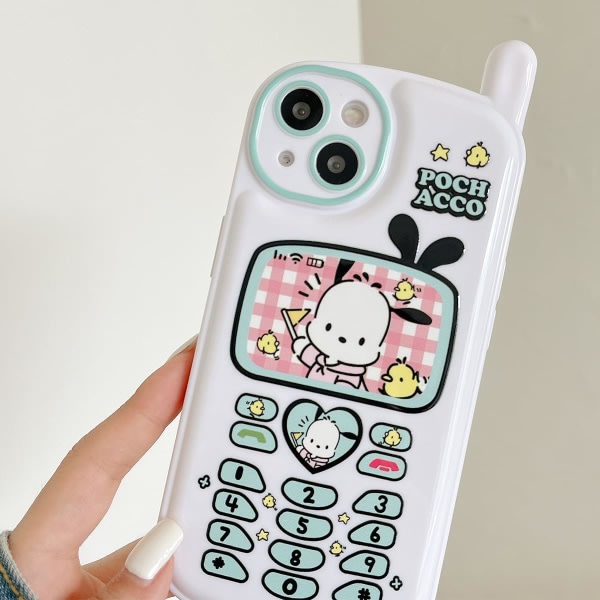 IC Cartoon Case för iPhone 14 pro , Retro Kawaii Söt phone case med sminkspegel Mjukt stötsäkert TPU- cover för flickor Barn Tonåringar（Vit hund）