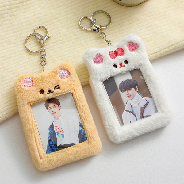 IC Bear Plysj Fotocard Holder Foto Sleeve Case ID-deksel Gul