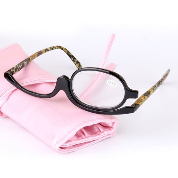 Makeup Briller med Forstørrelsesglas, Flip Ned Linser, Sort Stel +1.5-4 Strength 3.50