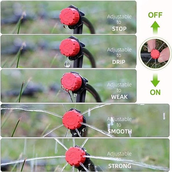 IC 200 stk justerbare drypbevanding, 1/4' drypbevandingssystem Micro Flow dryp hoveder bevanding dyser til grøntsagshaver eller blomsterbede