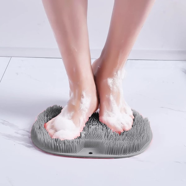 Rygg- och fotborste för dusch, silikon duschborste med sugkopp för rengöring och exfoliering av huden, flytande kropp med långa borst (grå) Gray