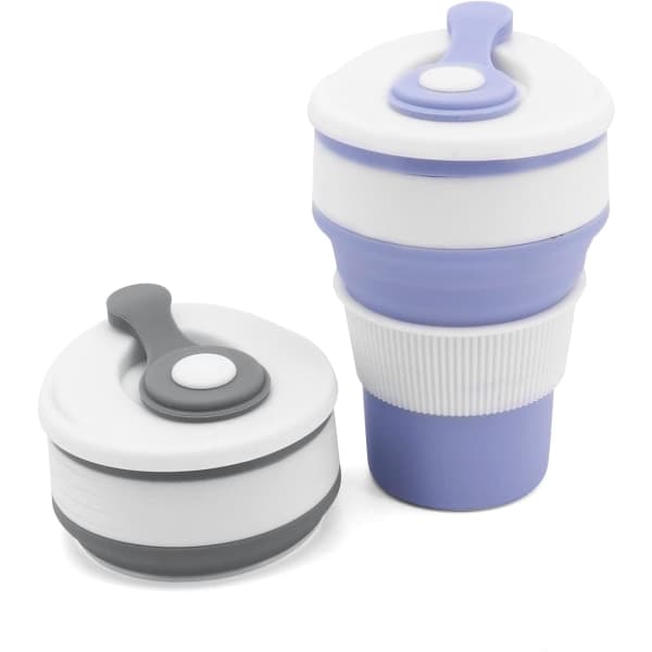 IC Vikbar Resekopp i Silikon (Lila + Blå), 2 st Vikbar Hopfällbar Kaffe Mugg Bärbar Silikonmugg för Resor