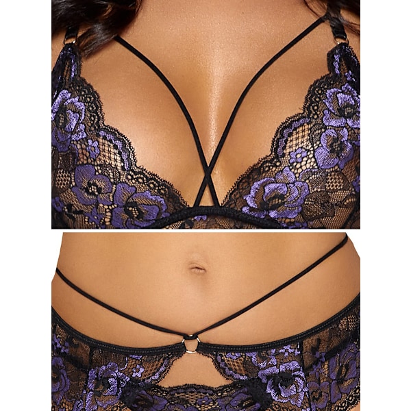 Cottelli Lingerie: Bralette, Höfthållare & Stringtrosa Set Lila, Svart Lila, Svart L