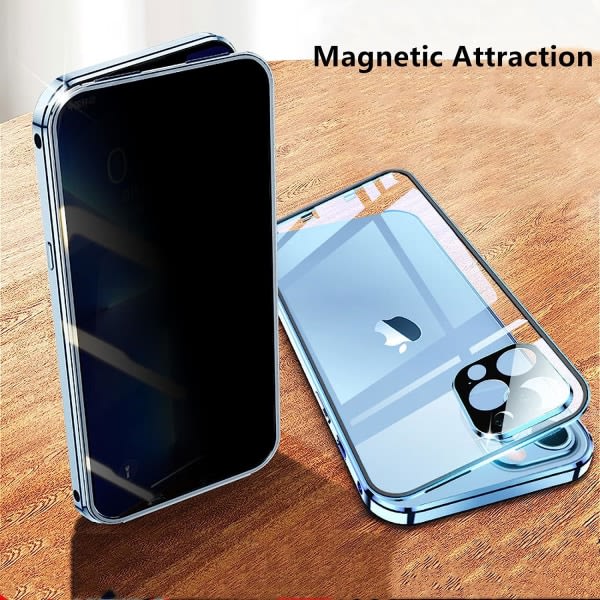 IC iPhone 13 Pro Max, 360 graders fram- og bakside Deksel i herdat glass, Anti SPY-skjerm, Anti Peep Magnetic Adsorption Metal Bumper (svart)