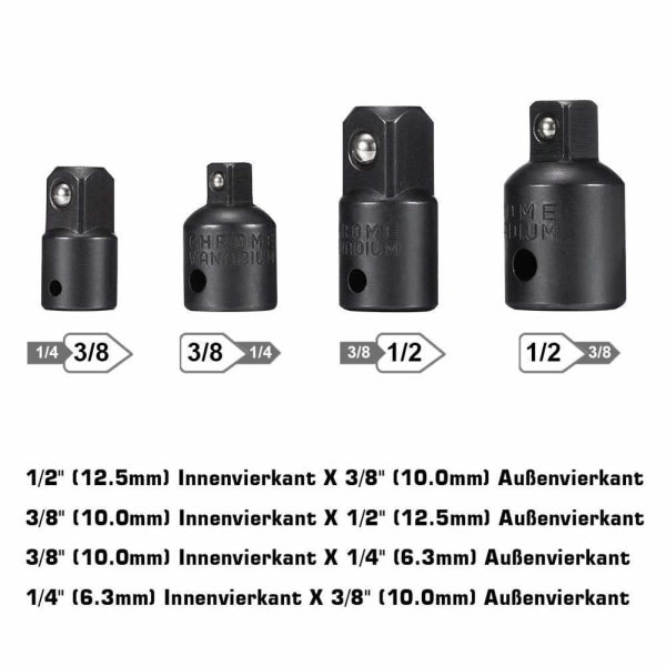 IC Hylsadapter 1/2 3/8 1/4 sekskantborrsett Mutternykkel Reduser Hylsadapter Konvertering Ratsjetnøkler Bits (svart)
