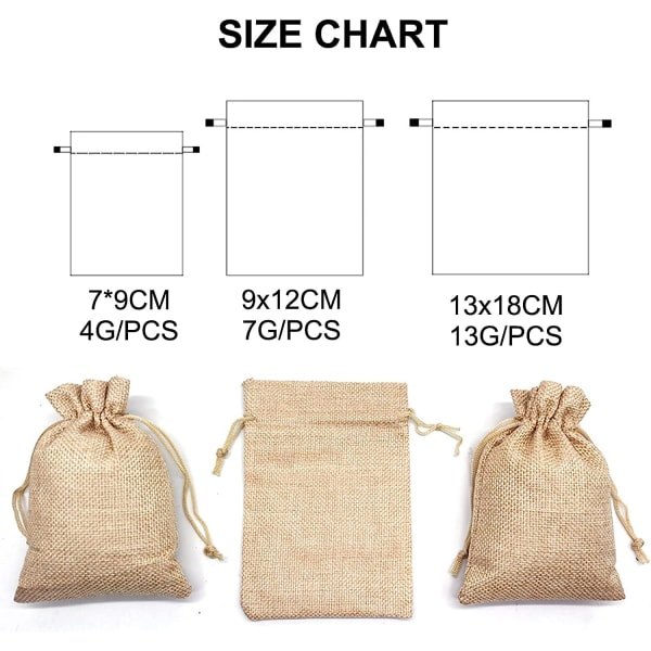 IC 50 ST jutepose gaveposer med snøre, linned juteposer Candy B