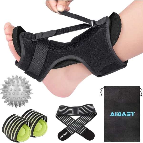 IC Ny opgraderet sort nattskinne til plantar fasciitis, justerbar fodledsstøtte Foot Drop Ortotic Brace til plantar fasciitis