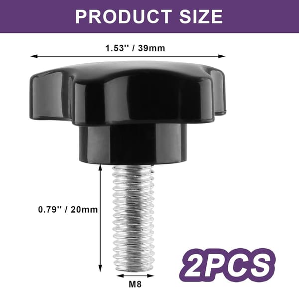 Stjernegreb M8 x 20 mm - 2 Stykker - Klemskrue til Parasolfod & Stativ - Stjerneformet - Sort