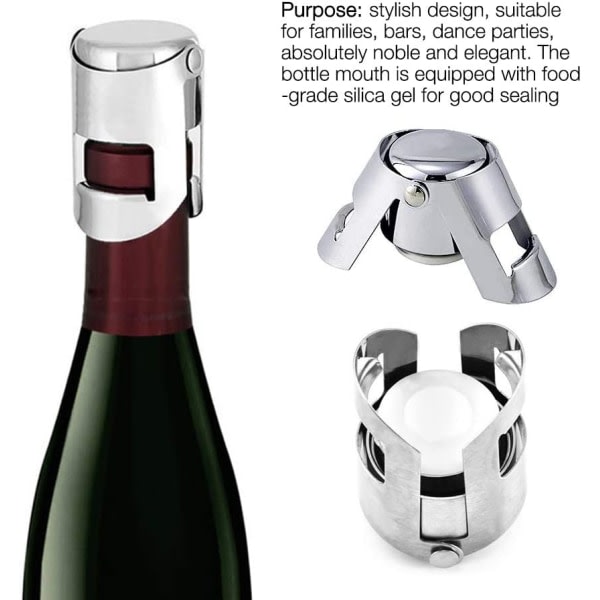 Champagneproppar, 4-pack vakuumförseglad rostfritt stål mousserande vinflaska förslutningsförslutning för presenter (silver, 5,8x3 cm)——VEBTles