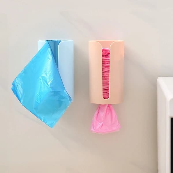 Kitchen Trash Bags Storage Rack Plastic Bag Holder Punch-Free Self-Adhesive, A