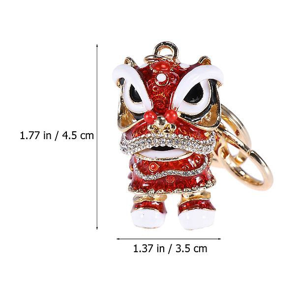 2 stk kinesiske lejonformede anheng Kreativ Rhinestone Nøkkelring Legering anheng Rød IC