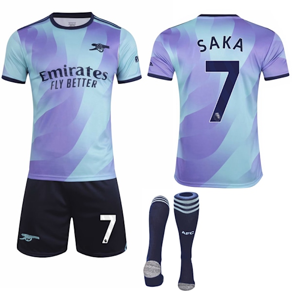 2024-2025 Arsenal Bortedrakt Barn Voksen Fotballdrakt Med Sokker Nr. 7 SAKA No.7 SAKA XS