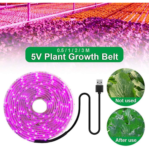 Led-kasvilamppu 5v, puutarhanviljelyn Led-kasvuvalo, täyspektri 2835 Smd USB:llä (2m, vedenkestävä)