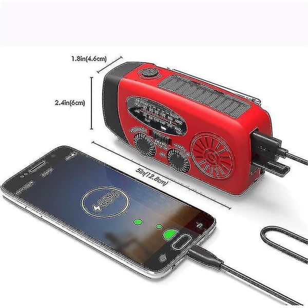 Nødradio med solenergi, håndsving, vejrradio med LED-lommelygte, telefonoplader, europæisk version Red