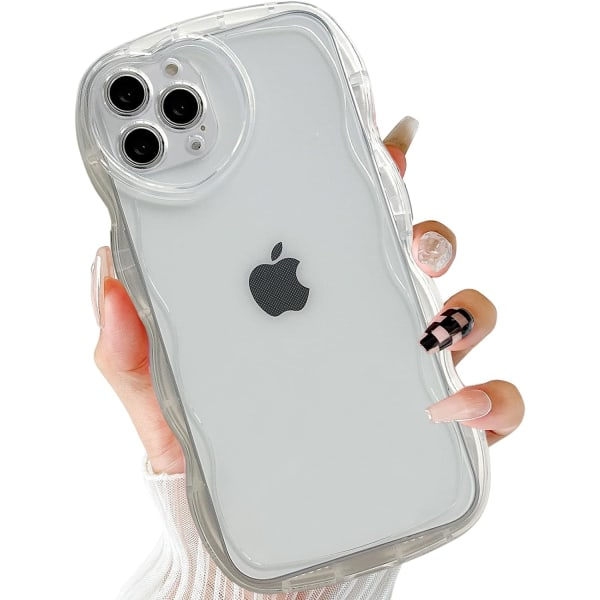 IC iPhone 13 Pro Max -kotelo 6,7\", söt läpinäkyvä Love-kotelo, Love-sydän kamerakehyksellä Aaltomainen reuna Läpinäkyvä Täysi