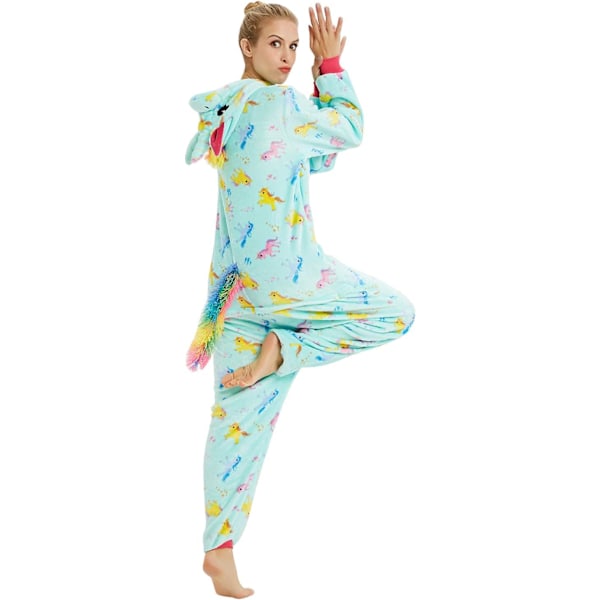 Voksen Unisex Jumpsuit Kostume Dyrekostume Tapdans Kostume Pyjamas Hoodie Nattøj Rollespil Tegneserie 3D Pyjamas Karneval Jul Halloween B-Green Unicorn L