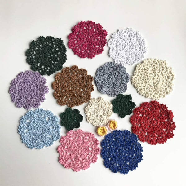 IC Kupin Alusmatot Puuvillaiset Aluslaatat, 10 kpl Virkatut Pitsialuslaatat Puuvillasta Doilies Aluslaatat Juomille Koti Sisustus - Vaaleansininen