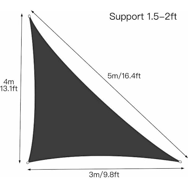 DEBUNS 3 x 4 x 5 m Vattentätt Triangulärt Solsegel med 3 Rep, Starkt och Hållbart Tyg för Trädgård, Utomhus