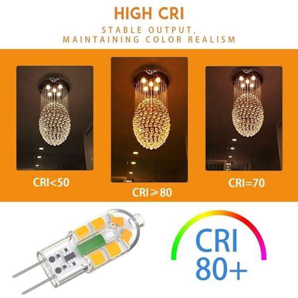G4-polttimo, G4 LED-polttimo 2W 200LM, vastaa 20W G4-halogeenipolttimoa, lämmin valkoinen 3000K, AC/DC 12V, ei välkyntää, ei himmennettävä, 10 kpl pakkaus, DEBUNS