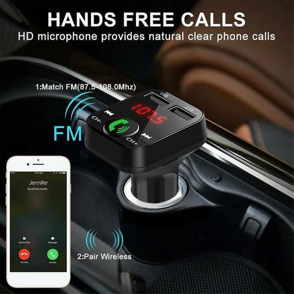 Langaton Bluetooth Auto FM-lähetin 2 USB-laturia Aux-sovitin Handsfree
