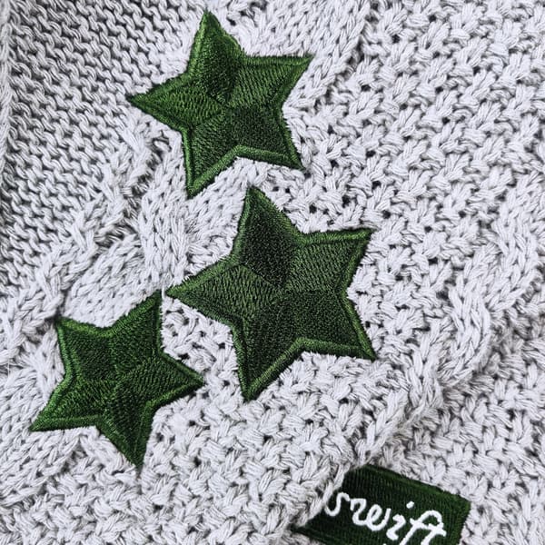 Taylor Swift Star Folklore Cardigan Stjernebroderet Oversized Strikket Bund-Op Trøje Grå Grey M