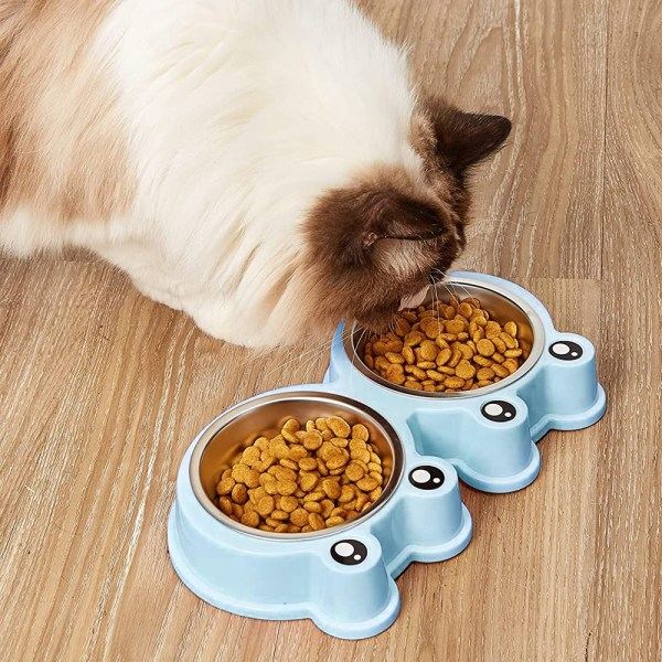 IG Frog Design Dobbel Hundeskål Rustfritt Stål Hvalpevann Blå