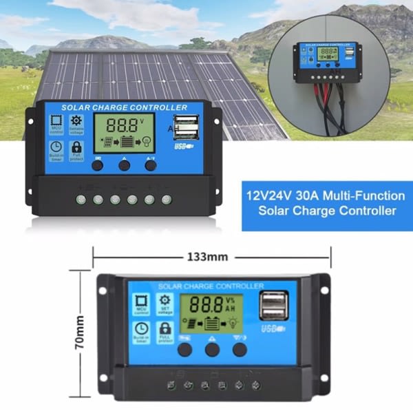 IC Opgraderet 10A 20A 30A Solcellecontroller 12V/24V Auto Solpanel 30A