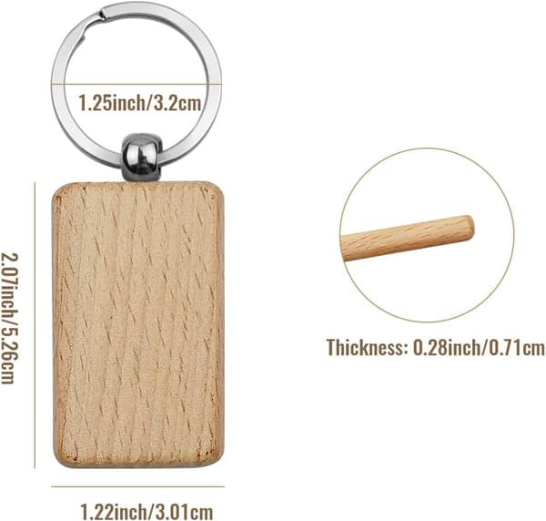 10 stycken oavslutade rektangulära nyckelringar i trä med delade ringar, tomma träbrickor för gravering, målning, gör-det-själv-presenter och hantverk, 3 cm