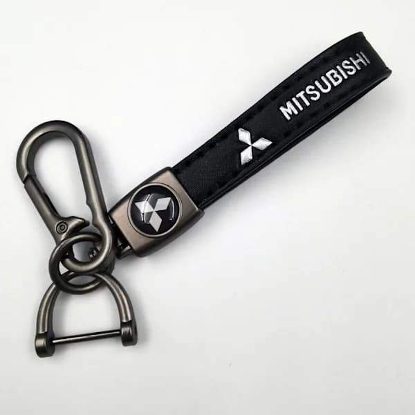 Læder nøglering med biltema | Robust nøglekæde | Nøglering og krogbeslag Sølv Hardware MITSUBISHI Silver Hardware MITSUBISHI